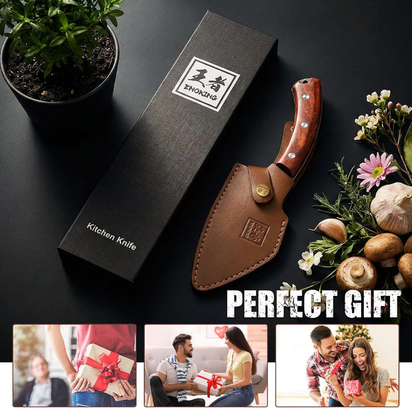 6.1 Inch Meat Cleaver Knife with Sheath, Hand Forged Butcher Knife for Meat Cutting, Full Tang Chef Knife for Kitchen, Outdoor Cooking, Camping, BBQ, with Gift Box8