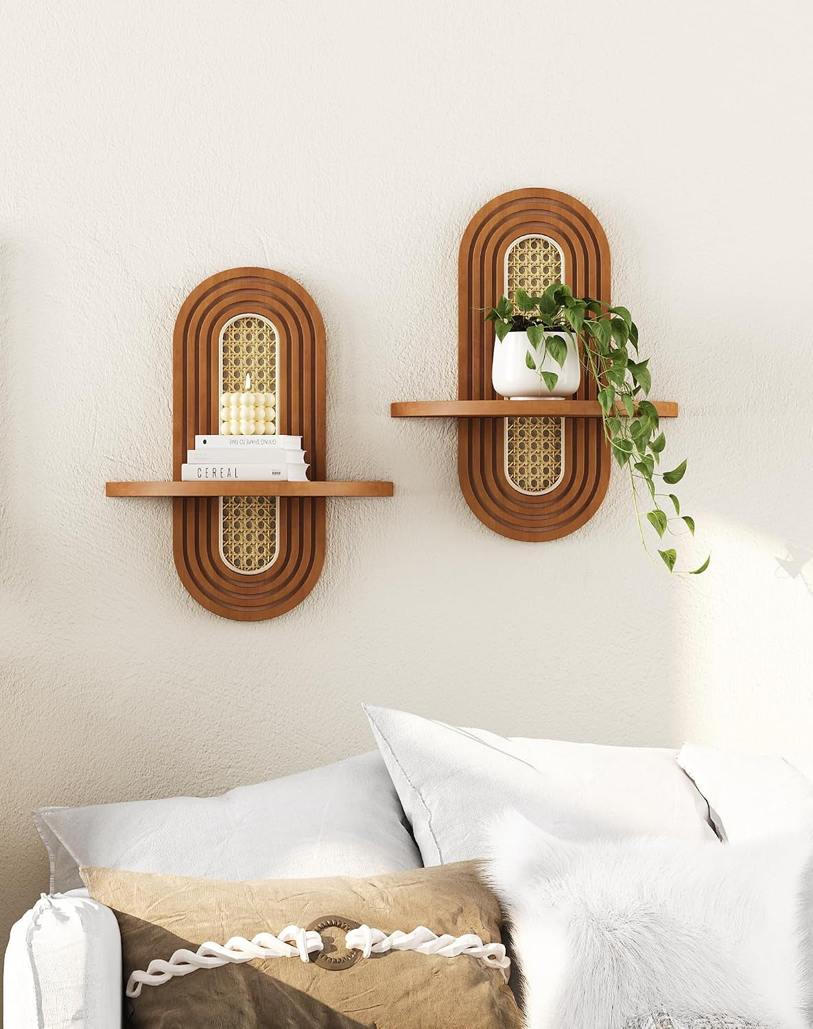 floating-shelves-for-wall-boho-home-wall-decor-rattan-plant-shelf-set-of-2-mid-century-small-decorative-shelf-natural-wood-shelves-for-living-room-bedroom-house-office-walnut