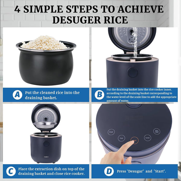 Hakka Low Carb Rice Cooker, 7 Functions Desuger Rice Pot 4 Cups Uncooked Rice with Stainless Steel Steamer MINI Smart Cooker Non-Stick Removable Inner Pot 24H Delay Timer5