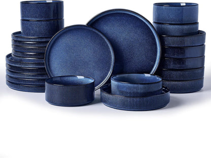 Star Stoneware Dinnerware Sets with Pasta Bowls, 24Pc Dishes for 61