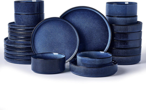 Star Stoneware Dinnerware Sets with Pasta Bowls, 24Pc Dishes for 61