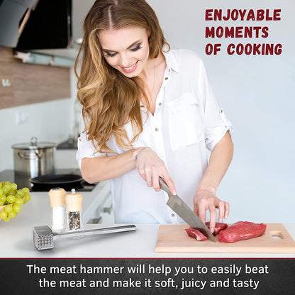 Meat Tenderizer 1 Pcs Aluminium Mallet Dual-Sided - Tenderizer Tool Kitchen Pounder - Home Hammer for Tenderizing Ice Steak Stainless Veal & Chicken Safe Beater 13094795