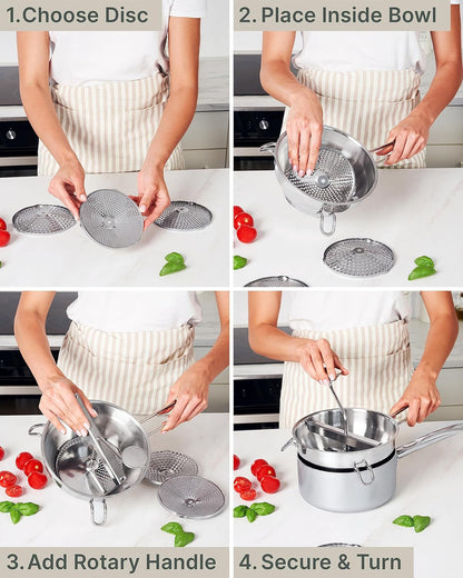 Hungry Artisan Stainless Steel Food Mill for Tomato Sauce & Canning | 3 Interchangeable Discs, Ergonomic Rotary Hand Crank; for Applesauce, Baby Food, Mashed Potatoes & Purees6