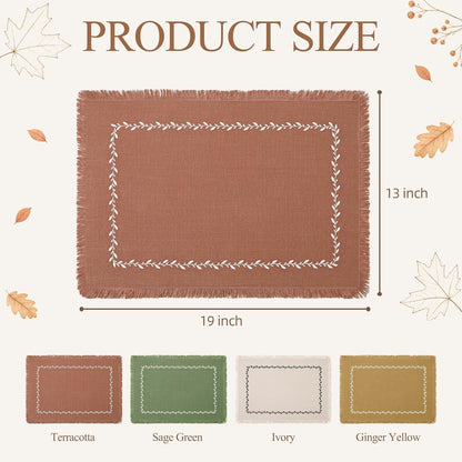 Set of 4 Fall Placemats with Fringe Edge, Embroidery Table Mats2