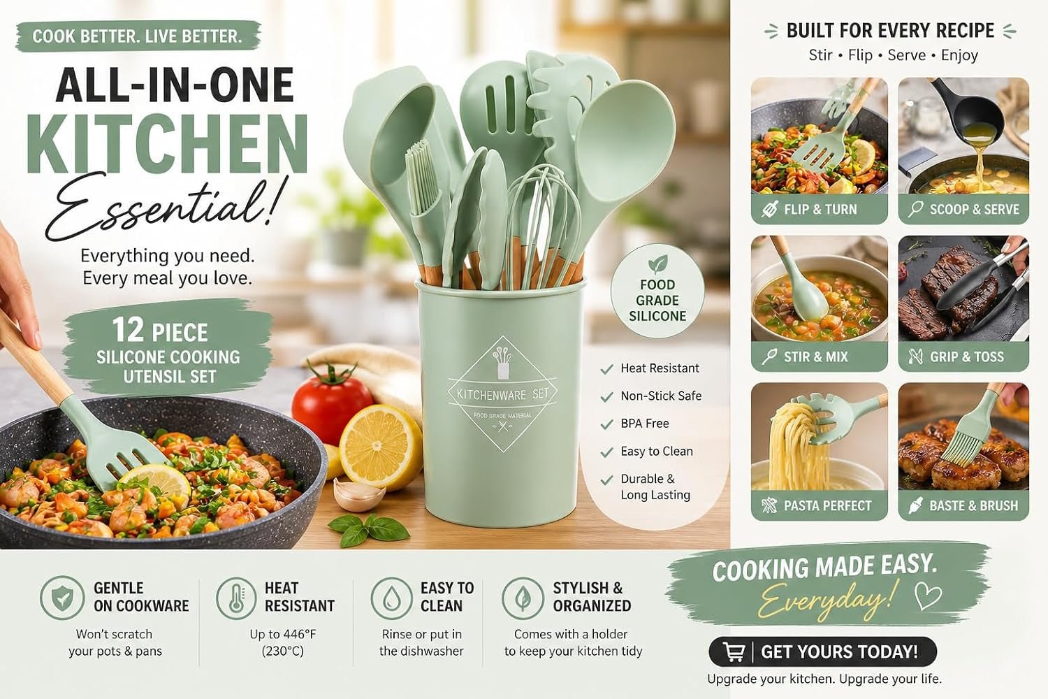 caboh-silicone-kitchen-utensil-set-12-pcs-heat-resistant-cooking-tools-with-spatula-serving-spoon-tongs-whisk-holder-nonstick-safe-bpa-free-kitchen-accessories-set-light-green