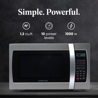 1.3 Cu. Ft. Countertop Microwave Oven – 1000 Watts Power, Auto Cook Settings, Defrost, Easy Clean and Child Safety Lock - Stainless2