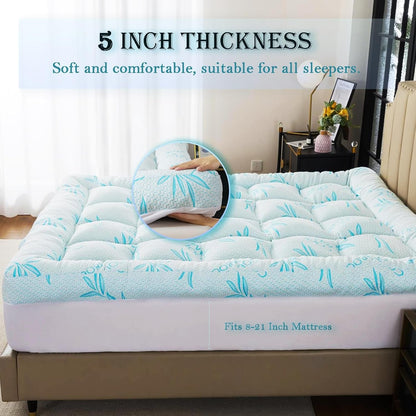 5 Inch Queen Mattress Topper Breathable Bamboo Viscose Air Layer,Memory Foam Mattress Topper Queen Size Blue.4