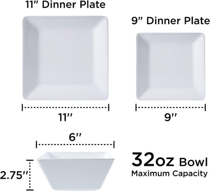 12-Piece Melamine Dinnerware Sets, Square, Service for 4, White7
