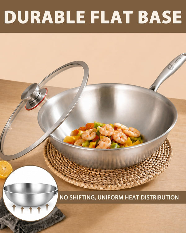 12.5-Inch Tri-Ply Stainless Steel Wok Pan with Lid | Detachable Handle | Stir-Frying Pan | Induction Wok | Dishwasher and Oven Safe | Heavy-Duty | Flat-Bottom8
