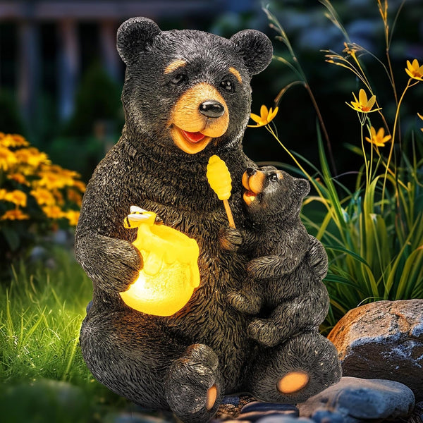 Solar Garden Statues Bears 9" Black, Yard Decorations Outdoor1