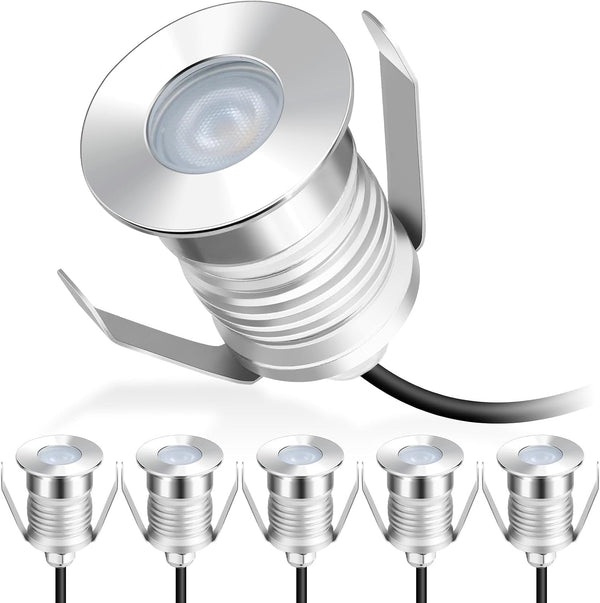 Outdoor Recessed LED Lights, 1 Watt Soffit & Deck Riser Lighting Flush Mount, 12V-24V Low Voltage Landscape in Ground Well Light, IP67 Waterproof, 5000K Daylight White, 6 Pack1