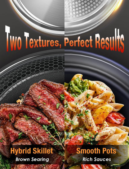 Ceramic Pots and Pans Set Non Stick, 2026 Upgraded Hybrid Frypan, 1.5&2 QT Saucepans with Lid, Oil-Less Cooking, PFAS Free Non Toxic, Induction Ready,Oven&Dishwasher Safe,Removable Handle,12Pc2