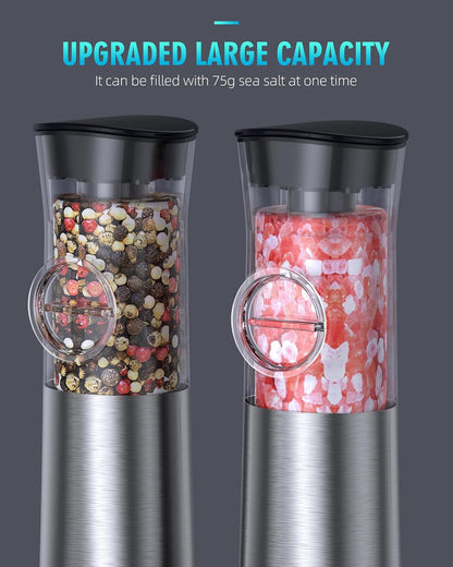 Gravity Electric Salt and Pepper Grinder Set, USB Rechargeable Automatic Salt and Pepper Grinders with Charging Base, Adjustable Coarseness, One-Handed Operation, LED Light, Stainless Steel5