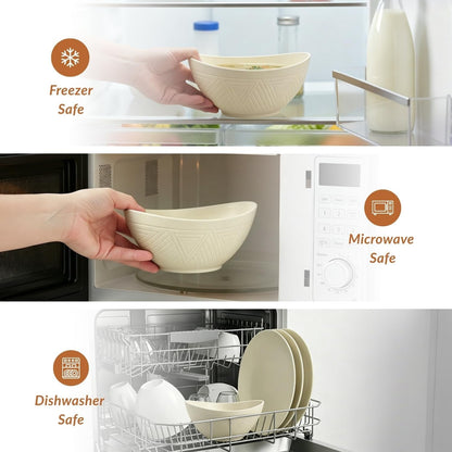 Unbreakable Cereal Bowls Wheat Straw Bowls Set 26 OZ Plastic Bowls Alternative for Kitchen 6 PCS Resuable Dessert Bowls for Party,New Home,Dorm Microwave & Dishwasher Safe-Beige6