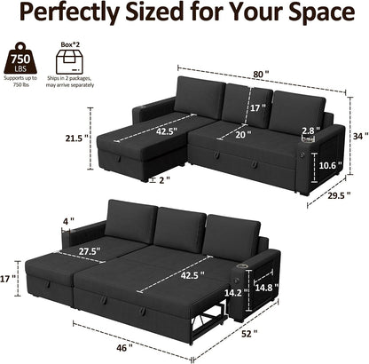 80" Sectional Sleeper Sofa Bed Pull Out Couches for Living Room2