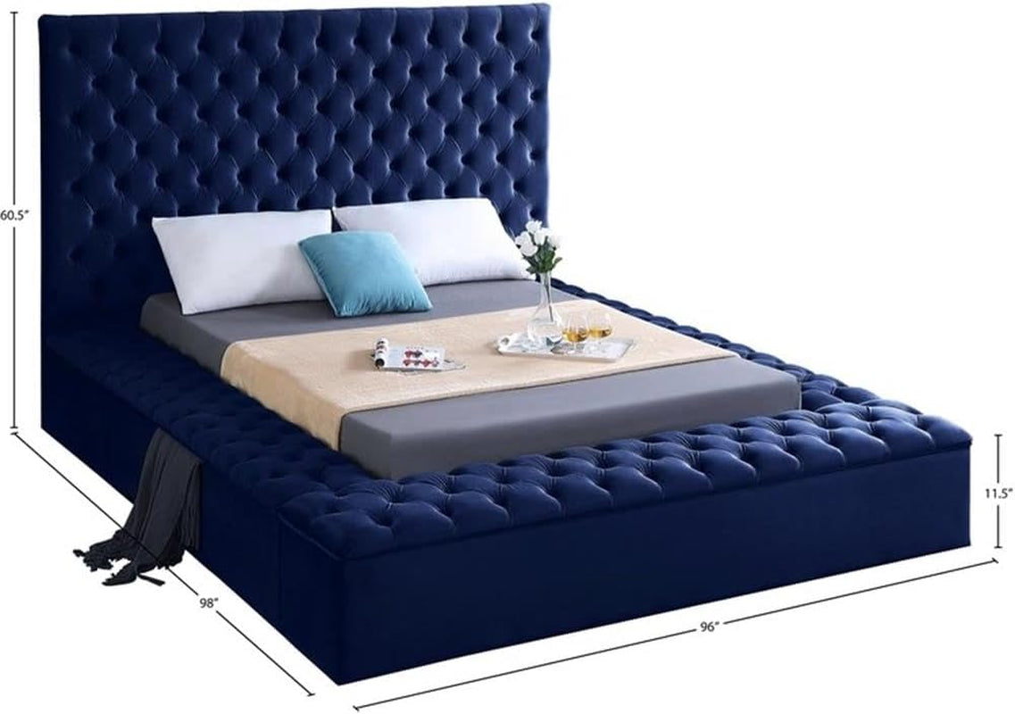 king-bed-solid-wood-frame-navy-tufted-velvet-fabric-96-w-x-98-d-x-60-5-h-storage-rails-footboard-full-slats-modern-style-bedroom-furniture