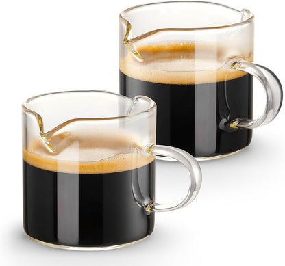 Espresso Cups Set of 2, 4 OZ Double Spouts Cups, Shot Glasses, Milk Cup with Handle, Clear Glass, Espresso Accessories for Machine, Small1
