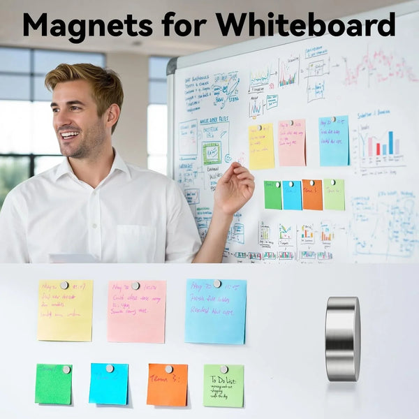 45 Pcs Refrigerator Magnets, 10X2.6Mm Small Fridge Magnets, Silver | Multi-Use Premium Neodymium Office Magnets for Fridge, Whiteboard, Billboard in Home, Kitchen, Office and School6