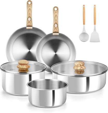 Stainless Steel Cookware Set, 18/10 Stainless Steel Pots and Pans Set 11PCS, Detachable Handle Pots and Pans for Easy Storage, Removable Handle Cooking Set, Induction Compatible1
