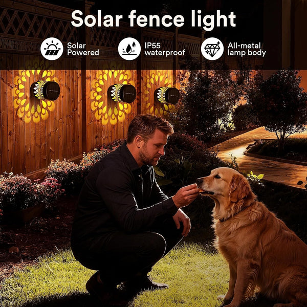 Warm White Solar Fence Lights Outdoor Metal IP55 Waterproof5