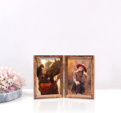 5X7 Double Picture Frame Rustic Brown Wooden Photo Frame5