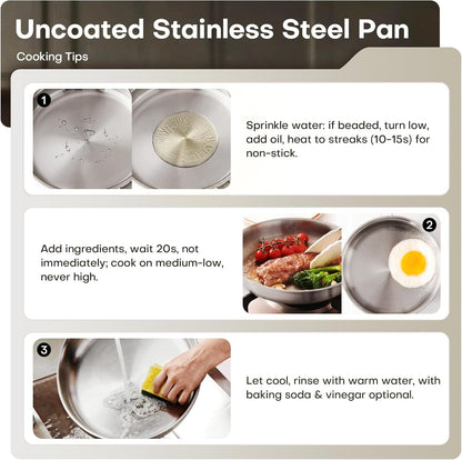10 Inch Stainless Steel Frying Pan with Lid, Tri-Ply Healthy Stainless Steel Cookware, Pan, Skillet on Induction, Ceramic and Gas Cooktops, PFOA Free Cooking Pan, Dishwasher Safe4