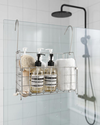 Large Rustproof Shower Caddy Hanging, 304 Stainless Steel Hanging Shower Organizer Basket for Bathroom & Bathtub, over the Rod Shower Rack for Shampoo, Conditioner, Soap & Bath Accessories(Silver)6