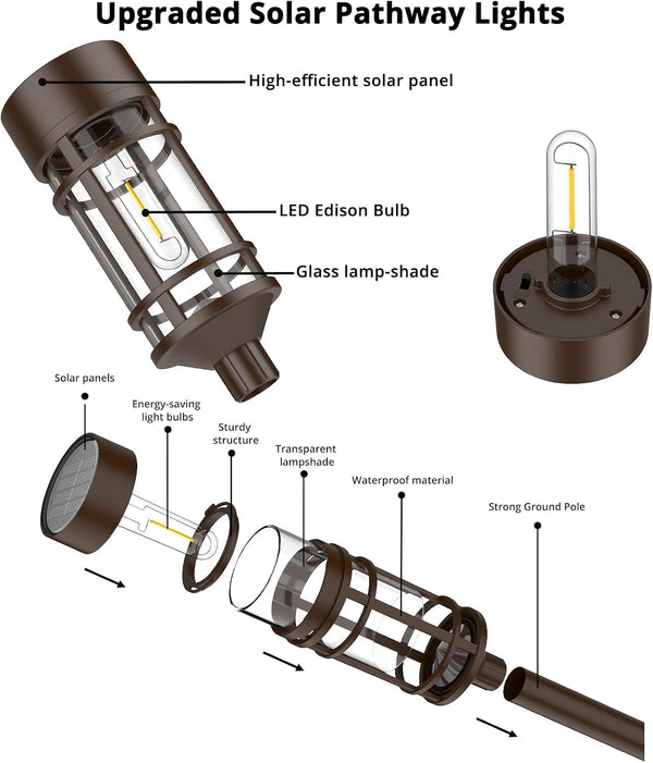Solar Pathway Lights Outdoor Solar Lights 8 Pack Metal & Glass Design - Waterproof Auto On/Off Bright Long-Lasting Garden Landscape Lighting Walkway Driveway6