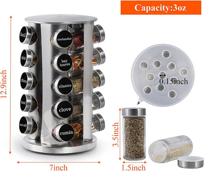 Revolving Spice Rack with 20 Jars, Rotating Spice Rack Organizer, Seasoning Organizer with Labels, Stainless Steel Spice Carousel for Kitchen Countertop, Cabinet5