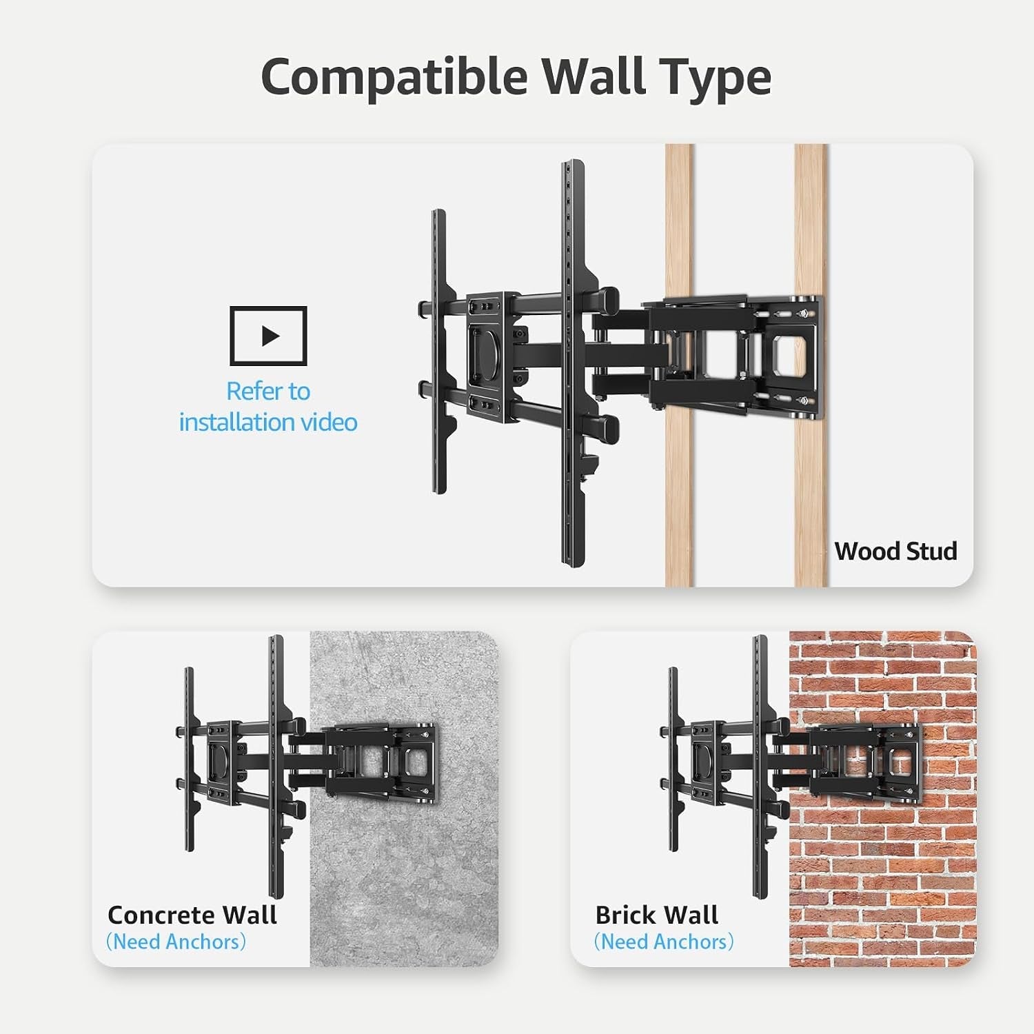 full-motion-tv-wall-mount-for-most-40-85-inch-flat-tvs-up-to-110-lbs-wall-mount-bracket-with-dual-articulating-arms-tilt-level-swivel-tv-mount-fits-12-16-wood-stud-max-vesa-600x400mm