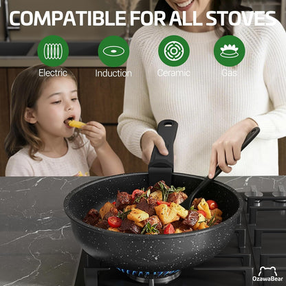 18 Pcs Pots and Pans Set Non Stick, Ceramic Cookware Set Non Toxic with Detachable Handles, Healthy Induction Cookware Oven Safe RV Kitchen Set, PFAS PFOA & PTFE Free, Black5