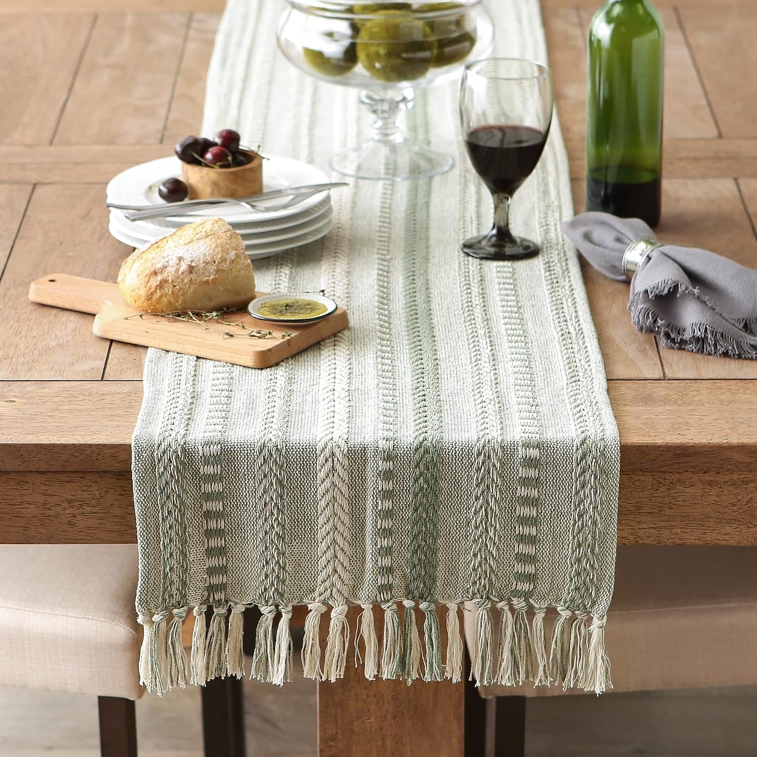 farmhouse-braided-stripe-table-runner-collection-15x72-15x77-fringe-included-artichoke-green