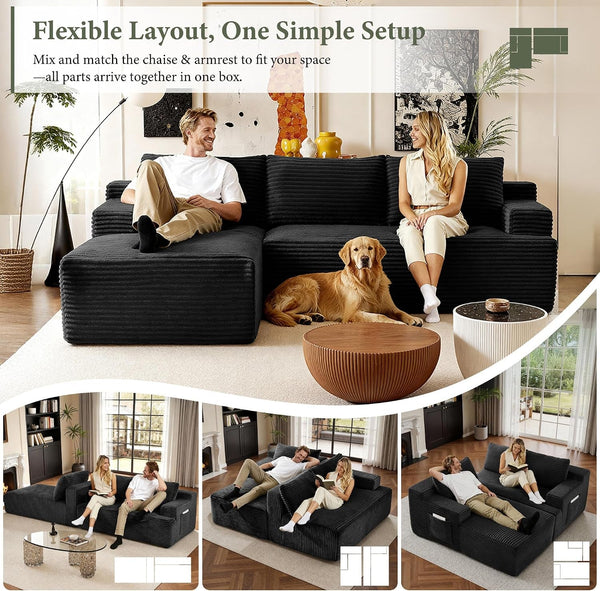 96" Sectional Couches for Living Room Cloud Couch Sofa with L-Shape Upholstered Boneless Couchs Modern Modular Sectional Couch with Chaise7