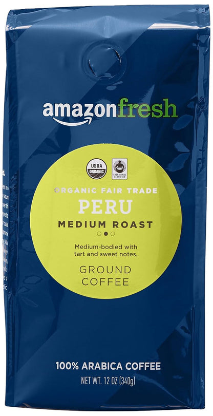 Organic Fair Trade Peru Ground Coffee, Medium Roast, 12 Ounce1