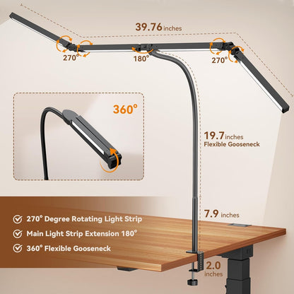 Led Desk Lamps for Home Office - Eye Caring Architect Lamp with Clamp, Double Head Computer Monitor Work Desk Light with Remote Control: 24W Flexible Dimmable Desktop Table Lamp7
