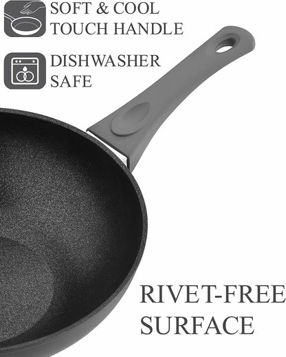 Titanium Nonstick 11 Inch Wok and Stir Fry Pan with Glass Lid Forged Aluminum with PFOA Free Scratch Resistant (Gray)5