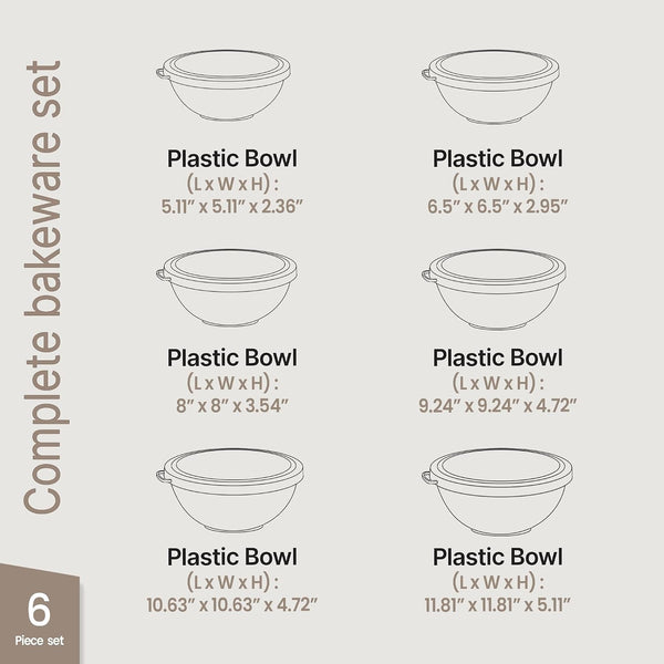 Bakken Master 12 Piece Plastic Nesting Bowls with Lids - Mixing Bowls Set Includes 6 Prep Bowls and 6 Lids, Bpa-Free, Reusable Meal Prep Containers, Microwave, Freezer & Dishwasher Safe, White Cream2