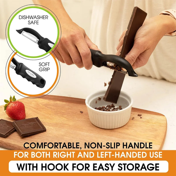 Swivel Vegetable Peeler for Kitchen W/Soft Grip Handle, Black | Premium Potato Peeler W/ Ultra Sharp Stainless Steel Blades, Multifunctional Veggie Peeler for Apple, Carrot, Cucumber, Fruit5