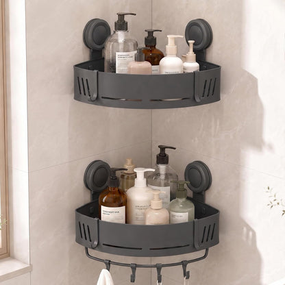Suction Cup Corner Shower Caddy, No Drilling Aluminum Shower Shelf (Gray)1