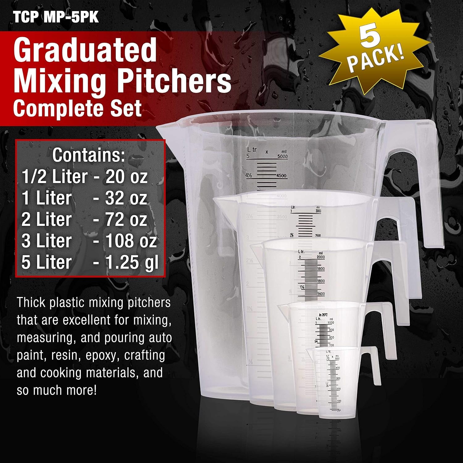 5-piece-set-of-plastic-graduated-measuring-and-mixing-pitchers