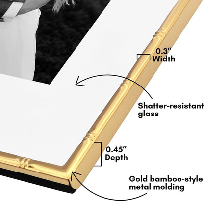 11X14 Bamboo Picture Frame - Matted to 8X10 - Metal - Gold3