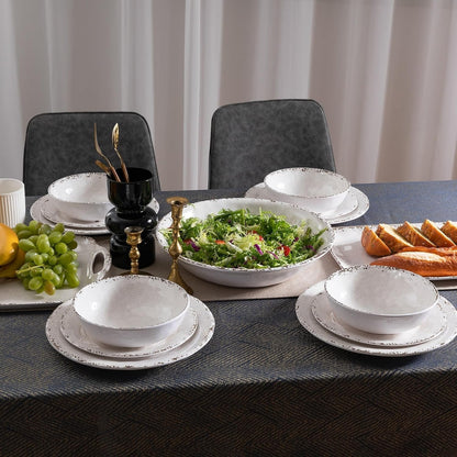 Farmhouse Rustic Melamine Dinnerware Set, 12 Piece Service for 43