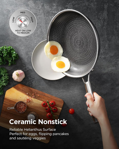 Non Stick Frying Pans Hybrid Ceramic with Lid, 12.2 Inch Tri-Ply Stainless Steel Skillet, Non-Toxic, PFAS/PFOA/PTFE Free5