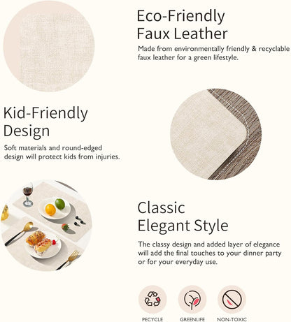Faux Leather Placemats Set of 6, Easy to Clean, Beige3