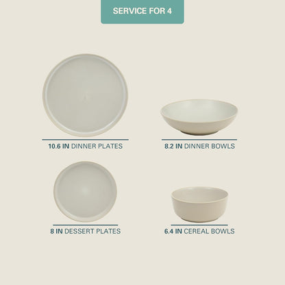 Tribeca Loft 16-Piece Dinnerware Set – Matte Cream and White Reactive Glaze Stoneware, Double Bowl round Plates and Bowls – Modern Neutral Tableware for 4, Dishwasher & Microwave Safe2