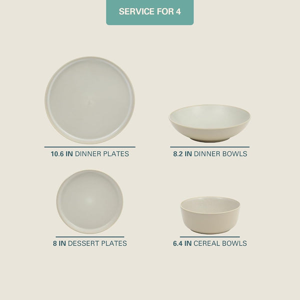 Tribeca Loft 16-Piece Dinnerware Set – Matte Cream and White Reactive Glaze Stoneware, Double Bowl round Plates and Bowls – Modern Neutral Tableware for 4, Dishwasher & Microwave Safe2