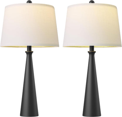 25.75" Modern Table Lamp for Bedroom Set of 2, USB C Port, Black | Metal Desk Lamp with White Linen Shade, Tall Lamps for Living Room, Nightstand, End Tables, Home Office Decor9