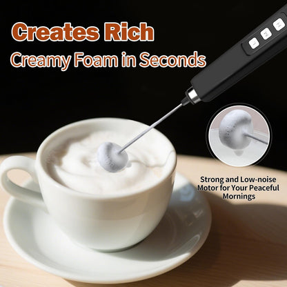 Rechargeable Milk Frother Handheld with 3 Detachable Stainless Whisks, 3 Speed Adjustable Drink Mixer, Mini Frother Wand for Coffee, Matcha, Protein Shakes, with Charging Base and Whisk Storage6