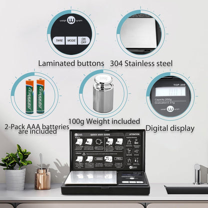 Digital Pocket Gram Scale 200G X 0.01G High Precision with 100G Calibration | Mini Scale Weighs Kitchen Small Food, Jewelry, Ounces, Grains, LCD Display, Tare Function with 100G Calibration Weight3
