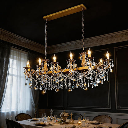 Rectangle Crystal Chandeliers Extra Large Modern Chandelier Island Lighting 12 Lights Candle Pendant Rectangle Hanging Ceiling Light Fixture for Dining Room Living Room Kitchen Island Entry L51.954
